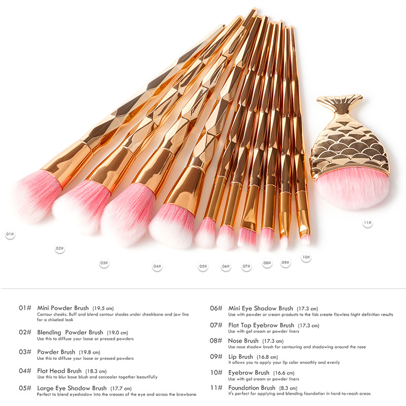 Fashion Rose Gold Pure Color Decorated Makeup Brush (11 Pcs),Beauty tools
