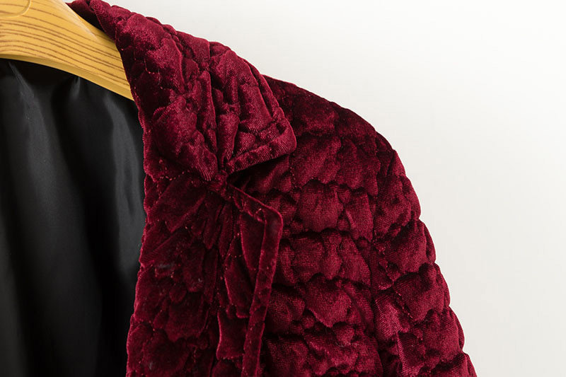 Fashion Claret Red Pure Color Decorated Coat,Coat-Jacket