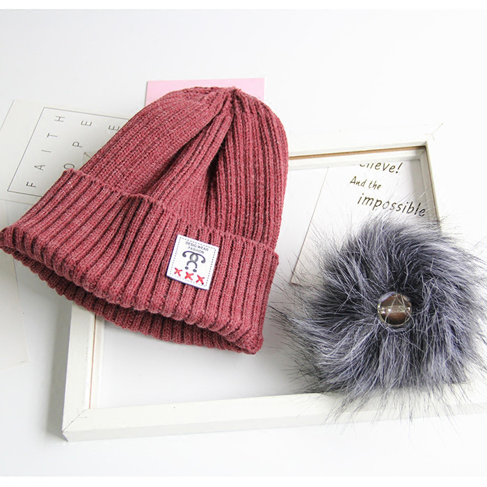 Fashion Claret Red Ball Decorated Pom Adult Hat,Knitting Wool Hats