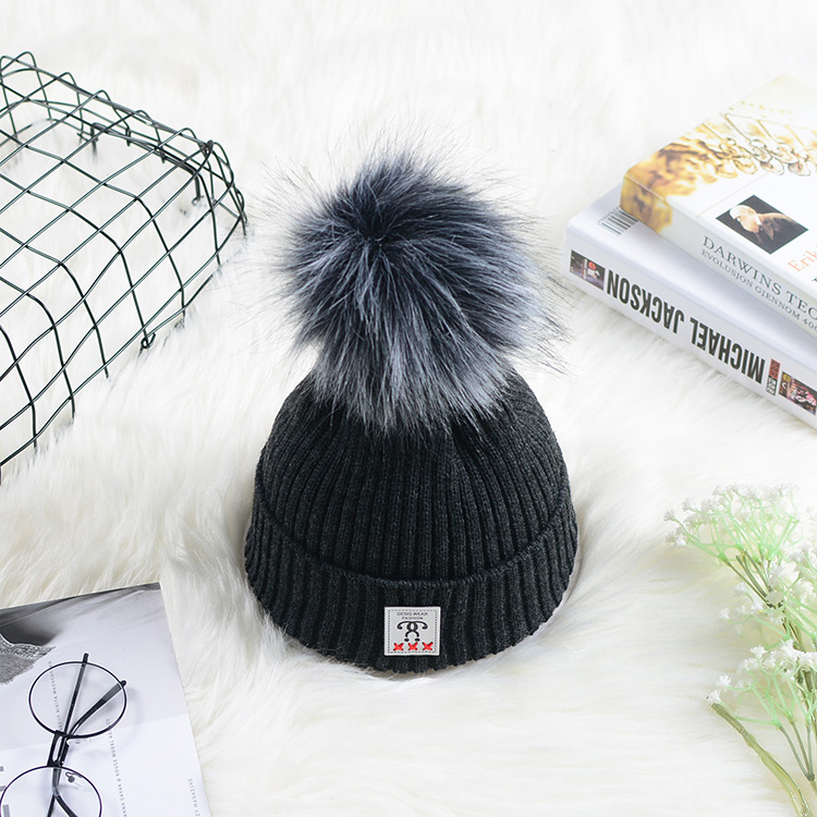 Fashion Dark Gray Ball Decorated Pom Adult Hat,Knitting Wool Hats