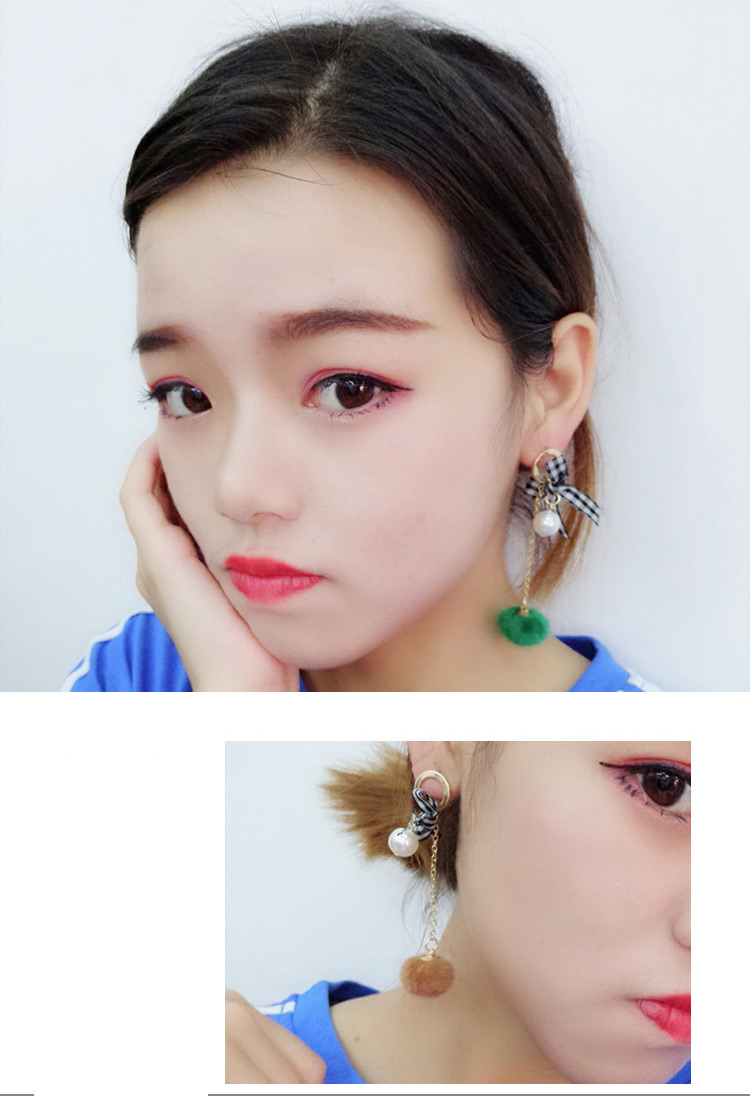 Fashion Pink Grid Shape Decorated Pom Earrings,Drop Earrings