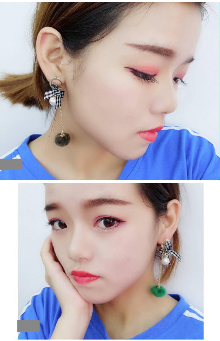 Fashion Pink Grid Shape Decorated Pom Earrings,Drop Earrings