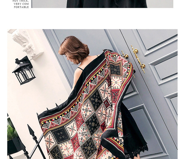 Vintage Black Geometric Shape Pattern Decorated Scarf,Cover-Ups