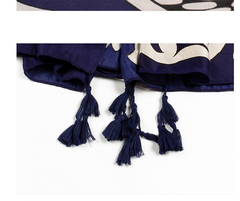 Vintage Sapphire Blue Tassel Decorated Dual-use Scarf,Cover-Ups