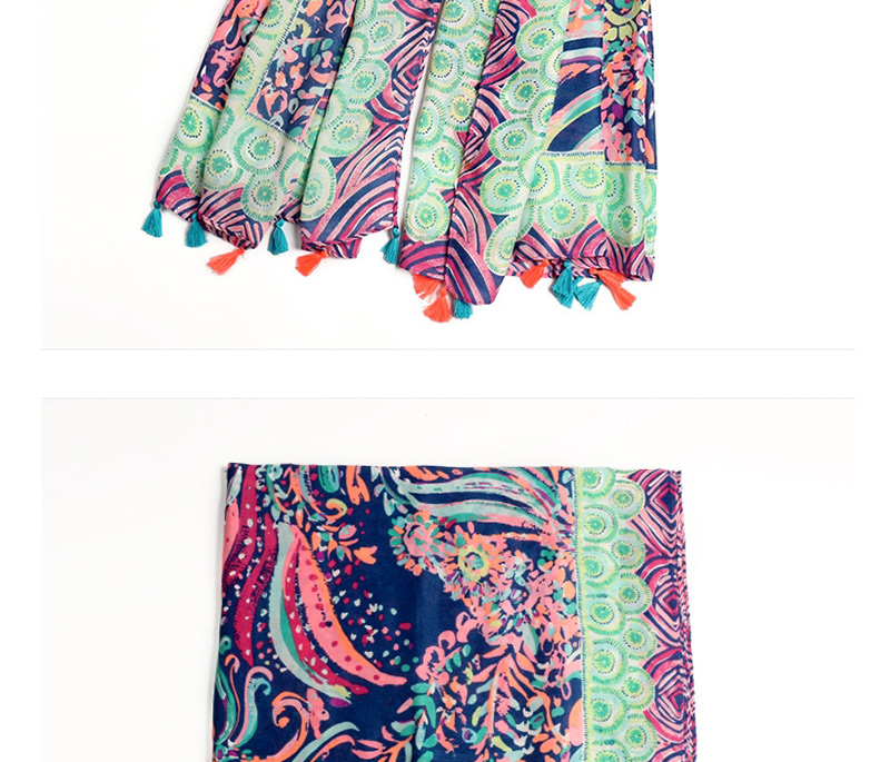 Vintage Multi-color Flower Pattern Decorated Scarf,Cover-Ups
