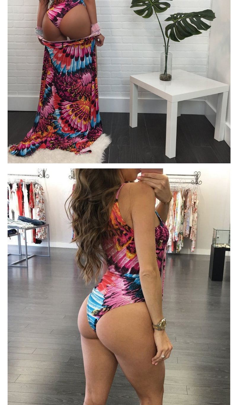 Fashion Multi-color Flower Pattern Decorated Swimsuit(with Smock),One Pieces