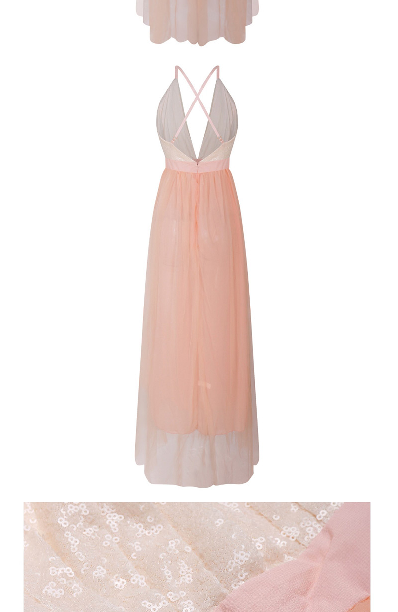 Sexty Pink V Neckline Design Pure Color Long Dress,Long Dress