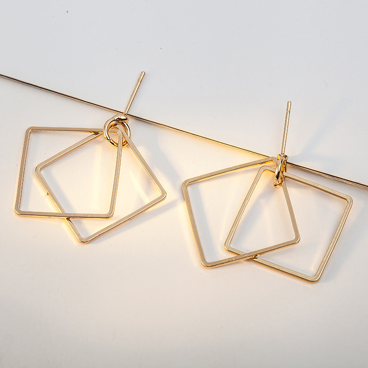 Elegant Gold Color Square Shape Decorated Pure Color Earrings,Drop Earrings