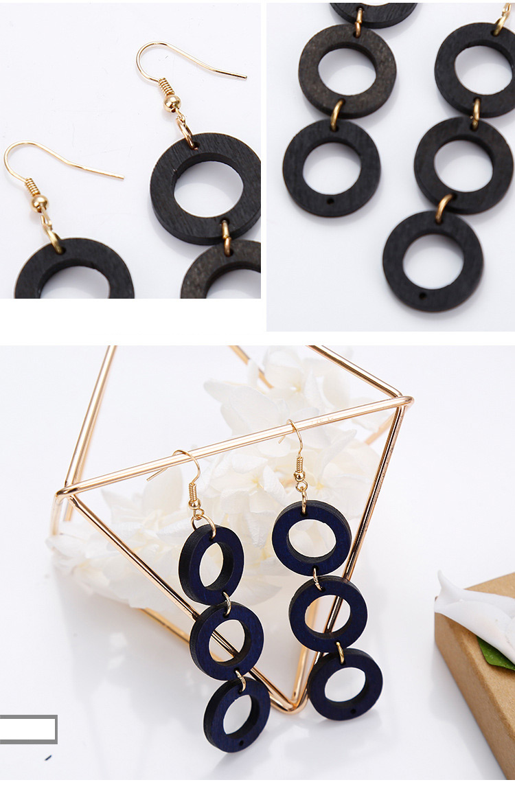 Fashion Dark Blue Circular Ring Decorated Long Earrings,Drop Earrings