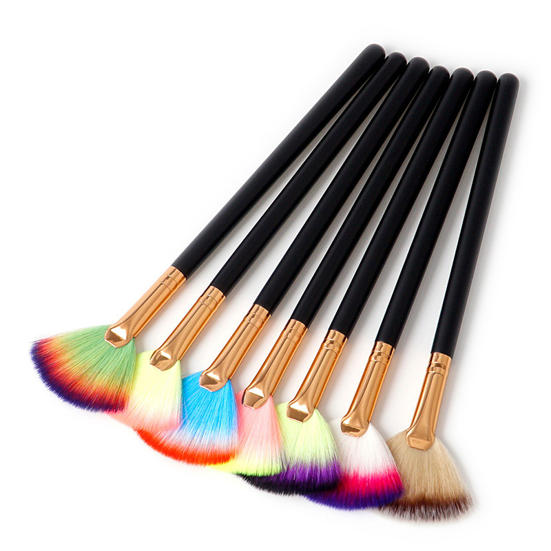 Fashion Yellow+pink Sector Shape Decorated Makeup Brush(1pc),Beauty tools
