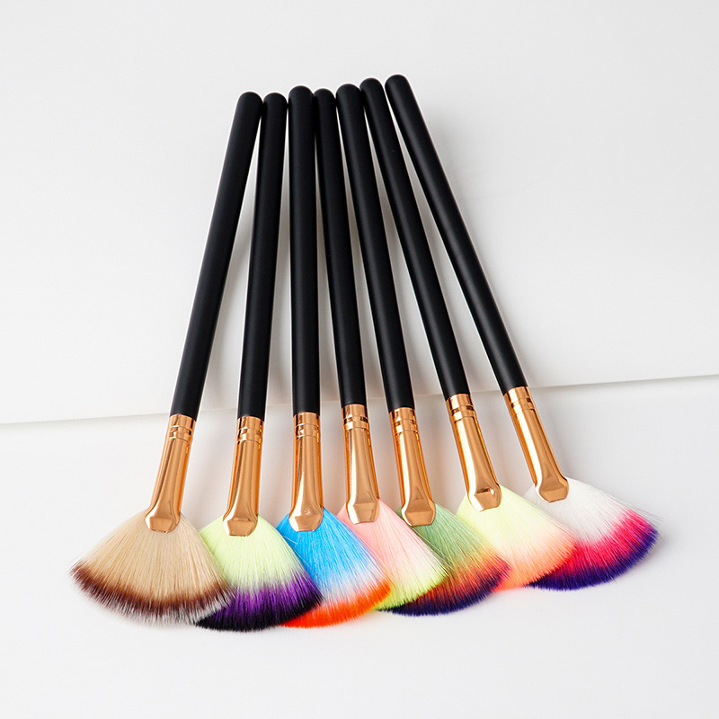 Fashion Yellow+pink Sector Shape Decorated Makeup Brush(1pc),Beauty tools