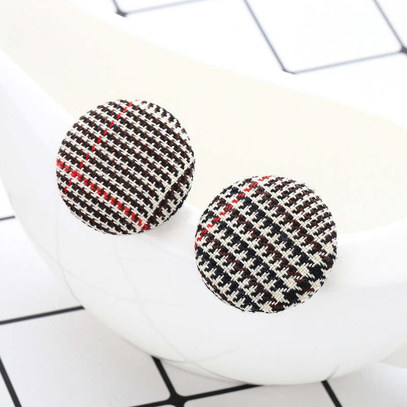 Fashion Brown+red Grid Pattern Decorated Earrings,Clip & Cuff Earrings