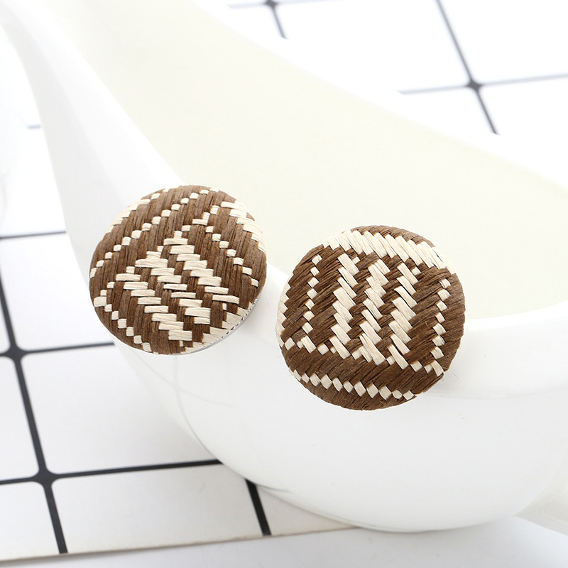 Fashion Khaki+black Grid Pattern Decorated Earrings,Clip & Cuff Earrings
