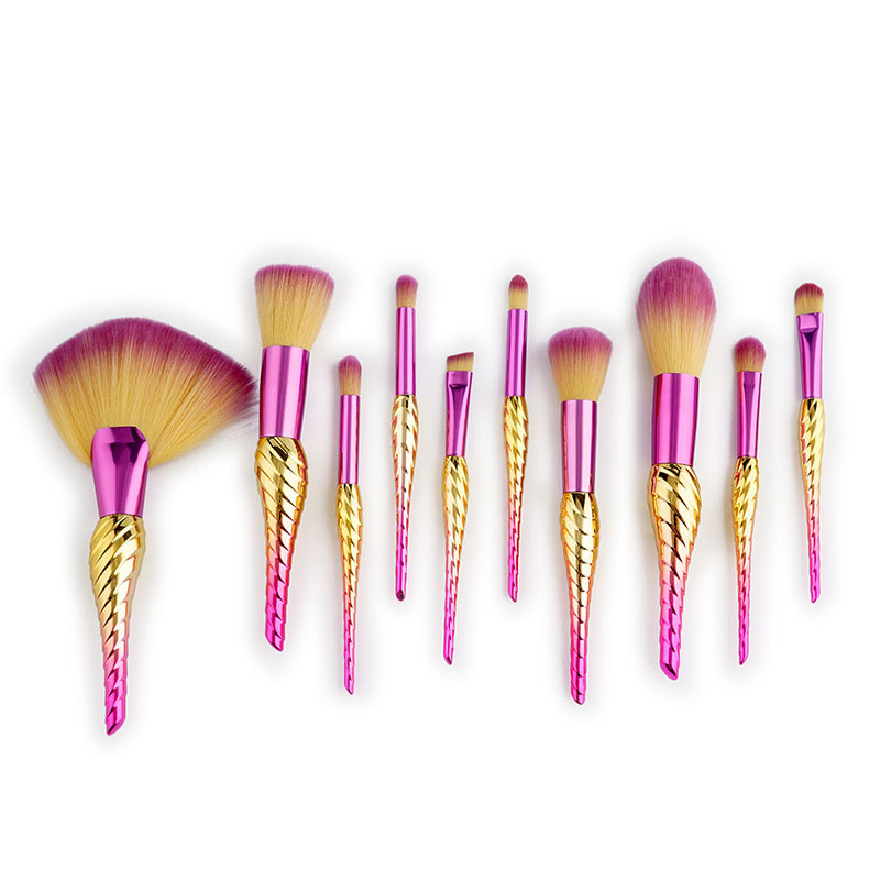 Fashion Yellow+pink Sector Shape Decorated Makeup Brush(10pcs),Beauty tools