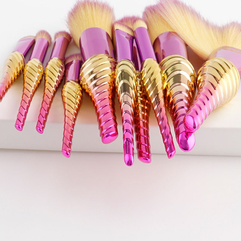 Fashion Yellow+pink Sector Shape Decorated Makeup Brush(10pcs),Beauty tools