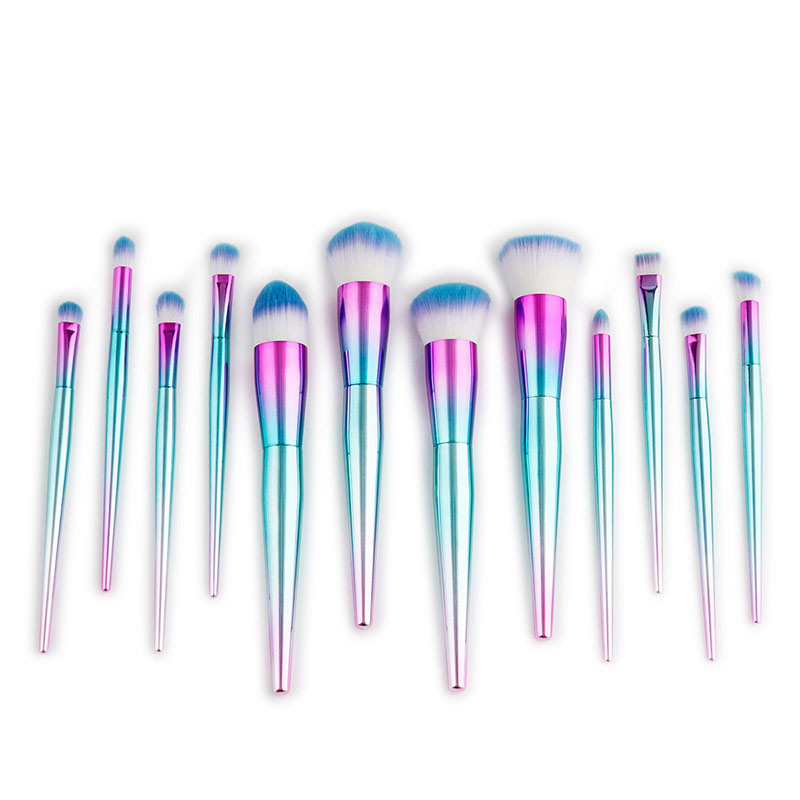 Fashion Blue+pink Round Shape Decorated Makeup Brush(12pcs),Beauty tools
