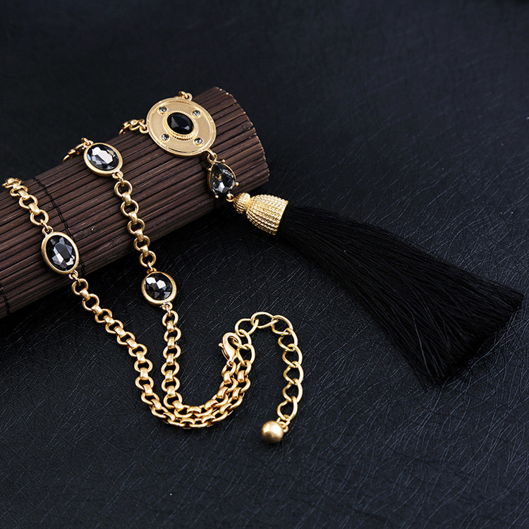 Fashion Gold Color Tassel Decorated Long Necklace,Thin Scaves