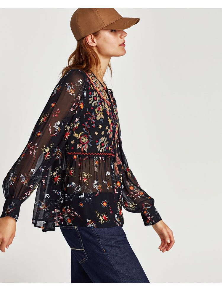 Trendy Multi-color Flower Pattern Decorated Long Sleeves Blouse,Sunscreen Shirts