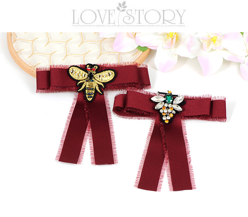 Trendy Claret Red Bee Decorated Bowknot Design Brooch,Korean Brooches