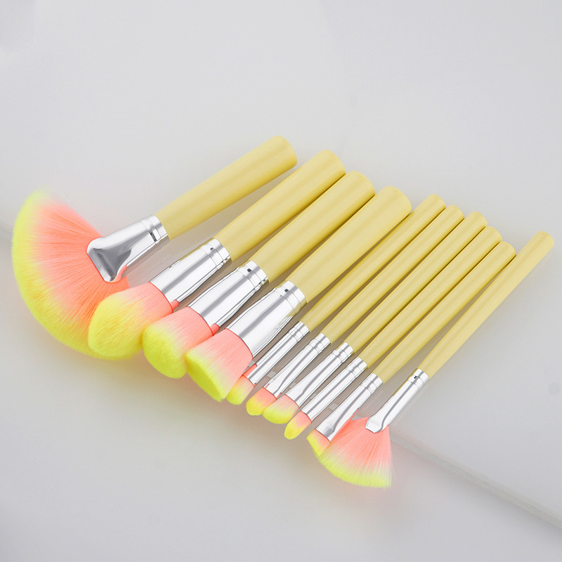 Fashion Yellow Sector Shape Decorated Makeup Brush(10pcs),Beauty tools