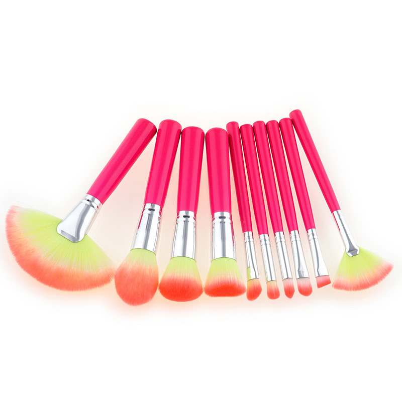 Fashion Plum Red Sector Shape Decorated Makeup Brush(10pcs),Beauty tools