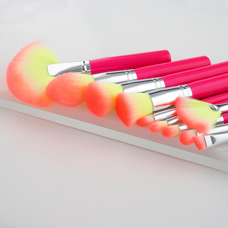Fashion Plum Red Sector Shape Decorated Makeup Brush(10pcs),Beauty tools