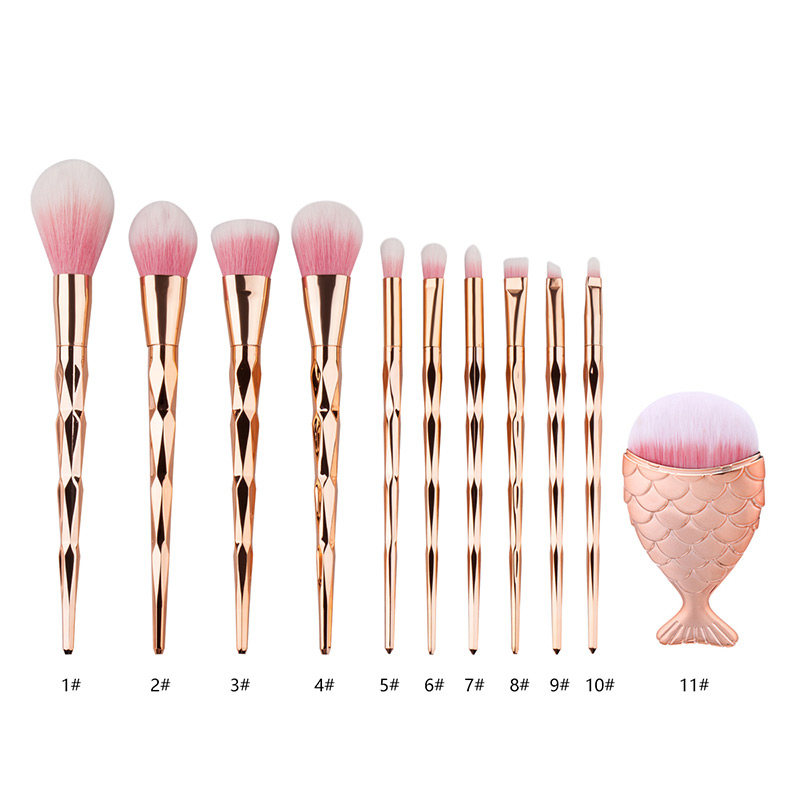 Fashion Rose Gold Mermaid Shape Decorated Makeup Brush(10pcs),Beauty tools