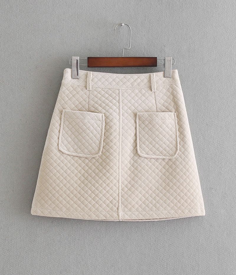 Fashion Beige Grid Pattern Decorated Pure Color Skirt(with Belt),Skirts