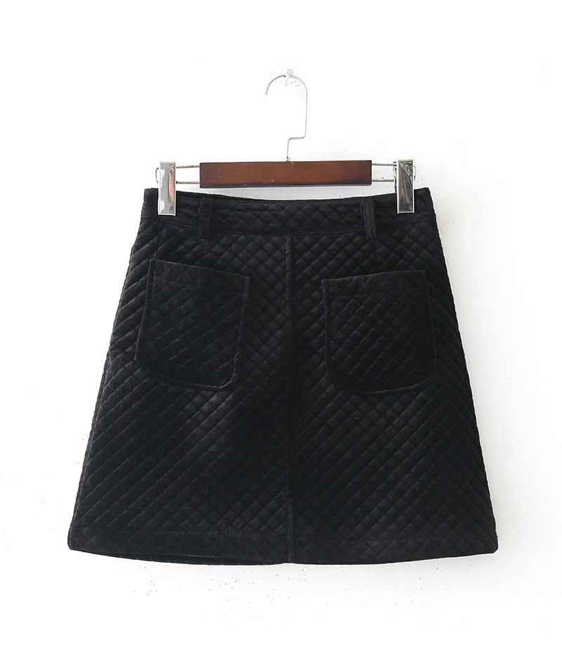 Fashion Black Grid Pattern Decorated Pure Color Skirt(with Belt),Skirts