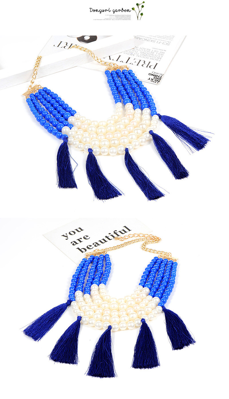 Fashion Blue Pearls&tassel Decorated Necklace,Thin Scaves