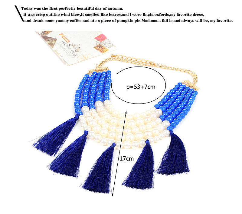 Fashion Sapphire Blue Pearls&tassel Decorated Necklace,Thin Scaves