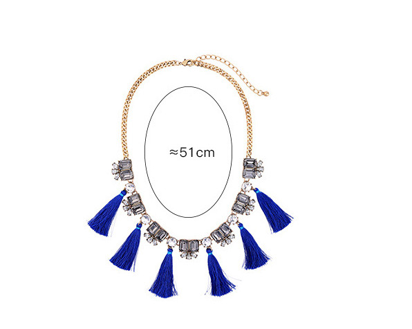 Bohemia Blue Square Shape Diamond Decorated Necklace,Thin Scaves