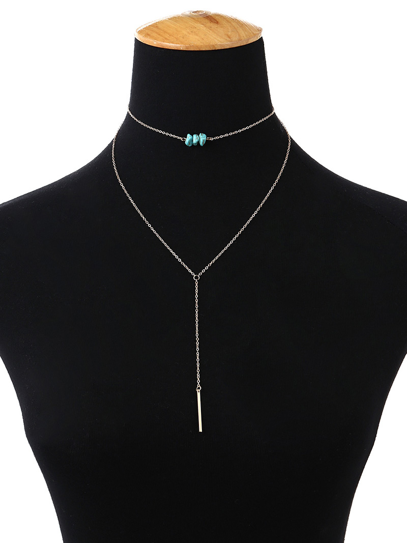 Fashion Silver Color Square Shape Decorated Double Layer Necklace,Multi Strand Necklaces