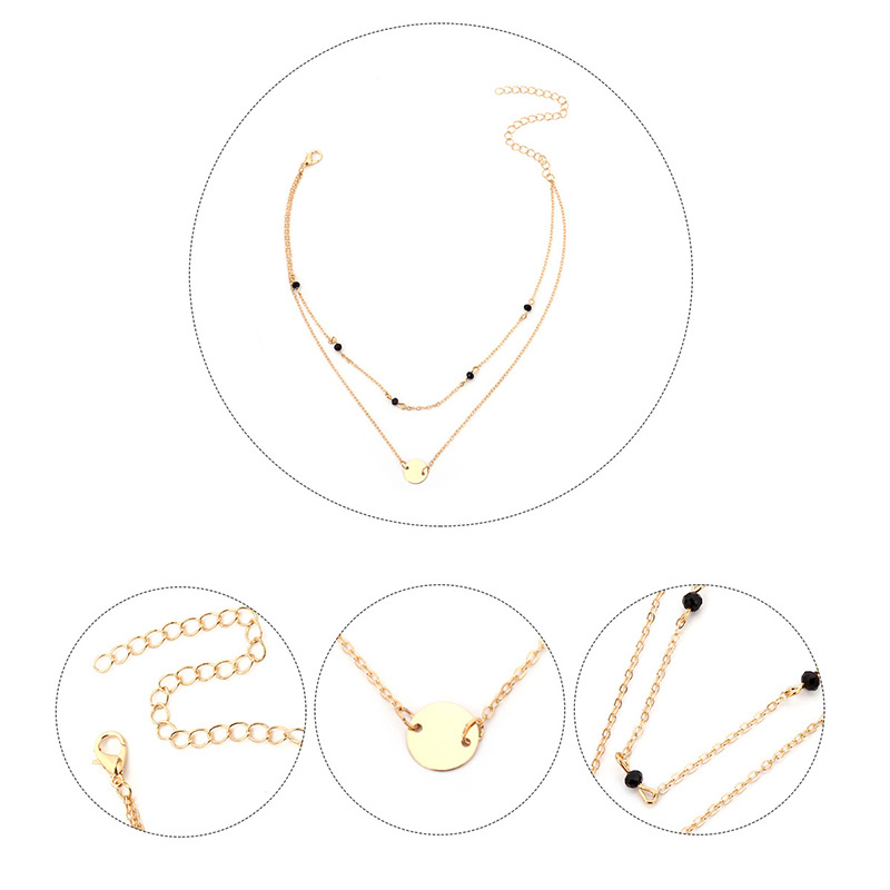 Fashion Gold Color Metal Round Shape Decorated Double-layer Necklace,Multi Strand Necklaces