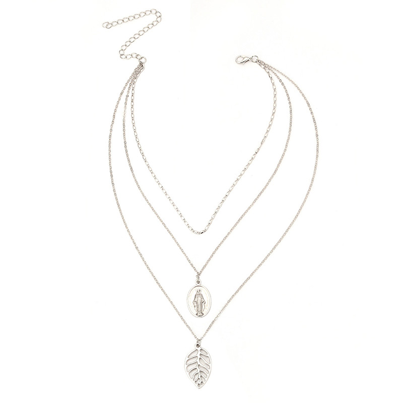 Fashion Silver Color Hollow Out Leaf Shape Decorated Multilayer Necklace,Multi Strand Necklaces