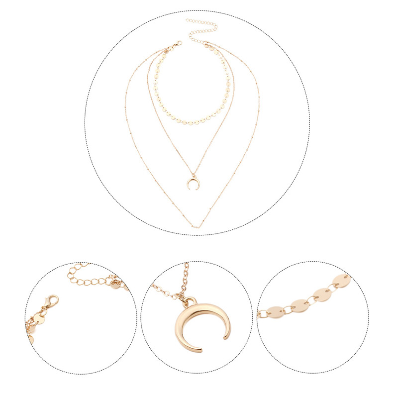 Fashion Gold Color Moon Shape Decorated Multilayer Necklace,Multi Strand Necklaces