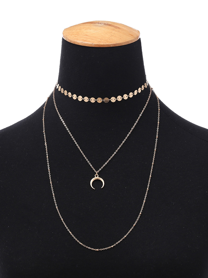 Fashion Silver Color Moon Shape Decorated Multilayer Necklace,Multi Strand Necklaces
