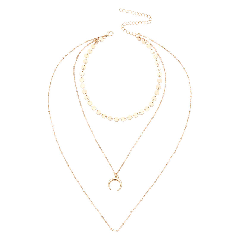 Fashion Gold Color Moon Shape Decorated Multilayer Necklace,Multi Strand Necklaces