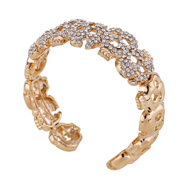 Elegant Gold Color Skull Shape Decorated Opening Bracelet,Fashion Bangles
