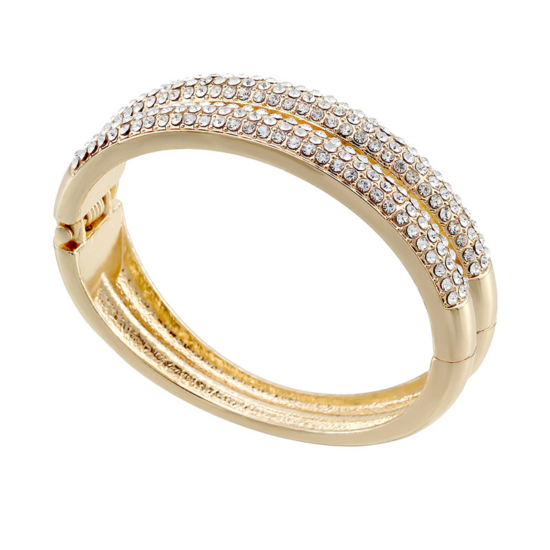 Elegant Gold Color Round Shape Diamond Decorated Double Layer Bracelet,Fashion Bangles