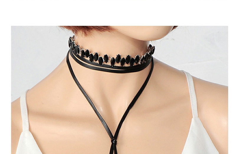 Vintage Black Oval Shape Decorated Double Layer Choker,Multi Strand Necklaces