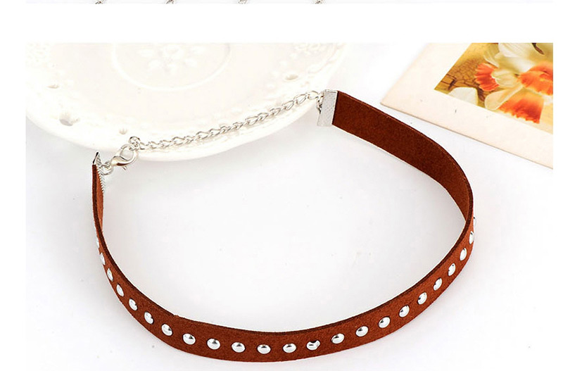 Vintage Brown Rivet Shape Decorated Double Layer Choker,Chokers