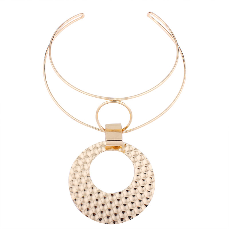 Exaggerated Gold Color Round Shape Decorated Double-layer Choker,Multi Strand Necklaces