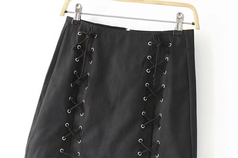 Fashion Black Bandage Design Pure Color Simple Skirt,Skirts