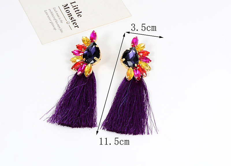 Bohemia Purple Waterdrop Shape Diamond Decorated Tassel Earrings,Drop Earrings