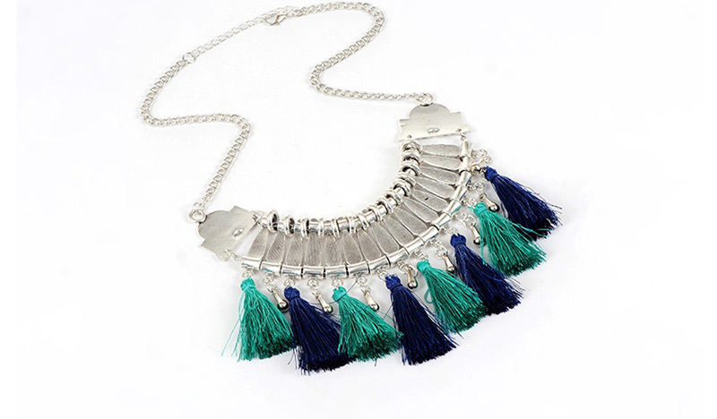 Bohemia Green+blue Tassel Decorated Necklace,Thin Scaves