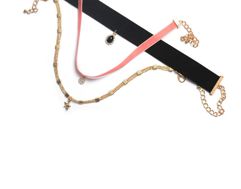Vintage Black+pink Star Shape Decorated Multilayer Choker,Multi Strand Necklaces