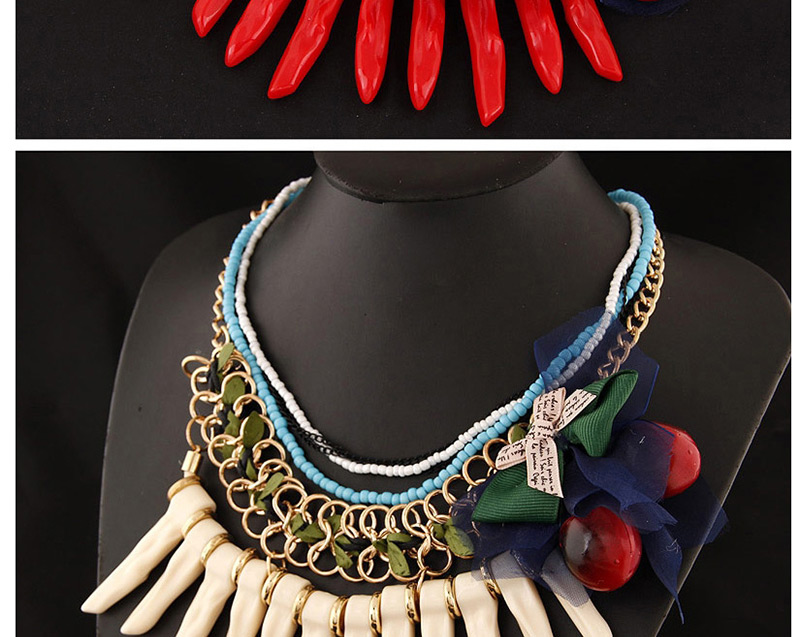 Exaggerated Blue Bowknot Shape Decorated Multilayer Necklace,Multi Strand Necklaces