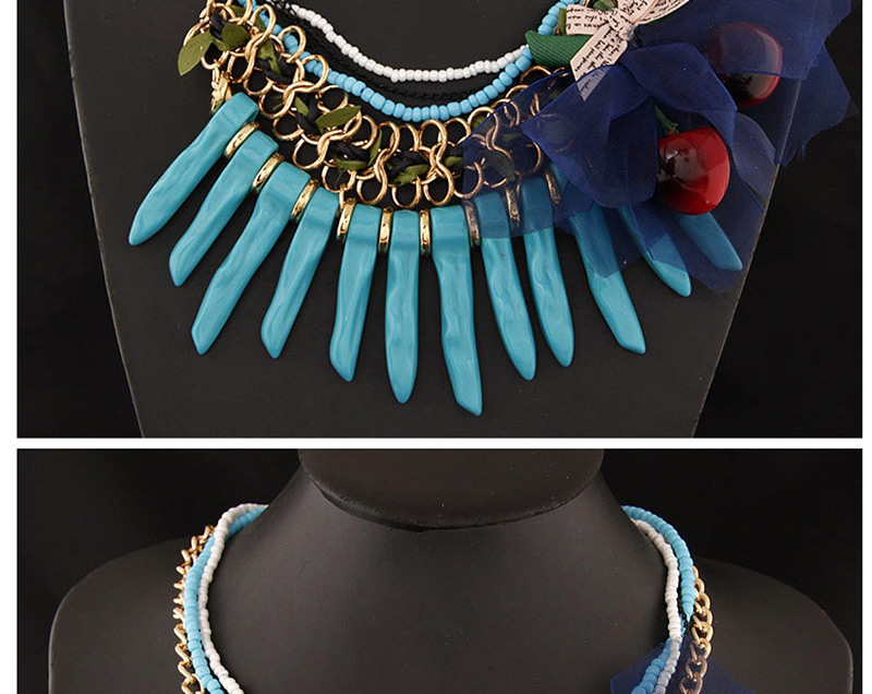 Exaggerated Blue Bowknot Shape Decorated Multilayer Necklace,Multi Strand Necklaces