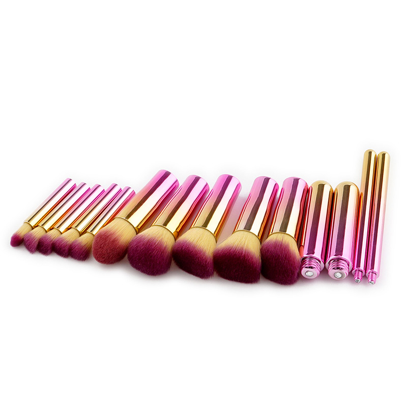 Fashion Pink+yellow Round Shape Decorated Makeup Brush ( 10 Pcs ),Beauty tools